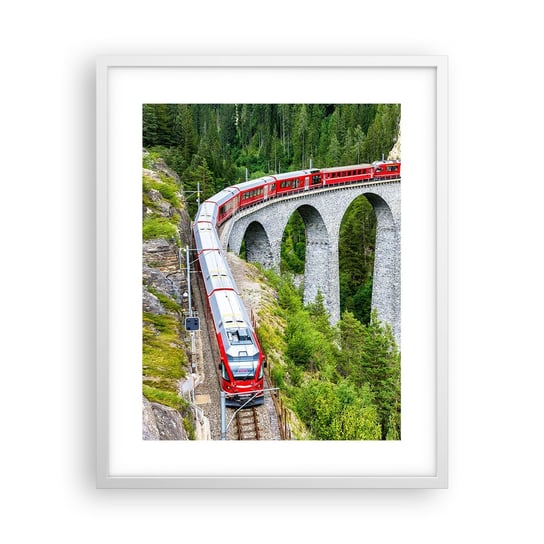 Obraz - Plakat - Kolej na górskie widoki - 40x50cm - Most Kolejowy Krajobraz Górski Pociąg Pasażerski - Foto Plakaty w ramie koloru białego do Salonu Sypialni ARTTOR ARTTOR