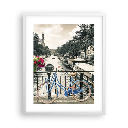 Obraz - Plakat - Kolory amsterdamskiej ulicy - 40x50cm - Miasto Amsterdam Rower - Foto Plakaty w ramie koloru białego do Salonu Sypialni ARTTOR ARTTOR