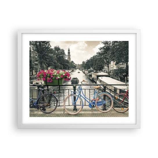Obraz - Plakat - Kolory amsterdamskiej ulicy - 50x40cm - Miasto Amsterdam Rower - Foto Plakaty w ramie koloru białego do Salonu Sypialni ARTTOR ARTTOR
