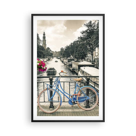 Obraz - Plakat - Kolory amsterdamskiej ulicy - 61x91cm - Miasto Amsterdam Rower - Foto Plakaty na ścianę w czarnej ramie - Plakat do Salonu Sypialni ARTTOR ARTTOR