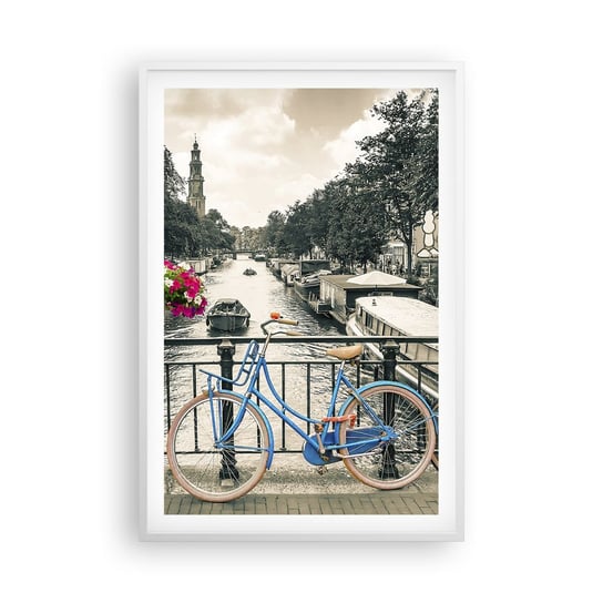 Obraz - Plakat - Kolory amsterdamskiej ulicy - 61x91cm - Miasto Amsterdam Rower - Foto Plakaty na ścianę w ramie białej - Plakat do Salonu Sypialni ARTTOR ARTTOR