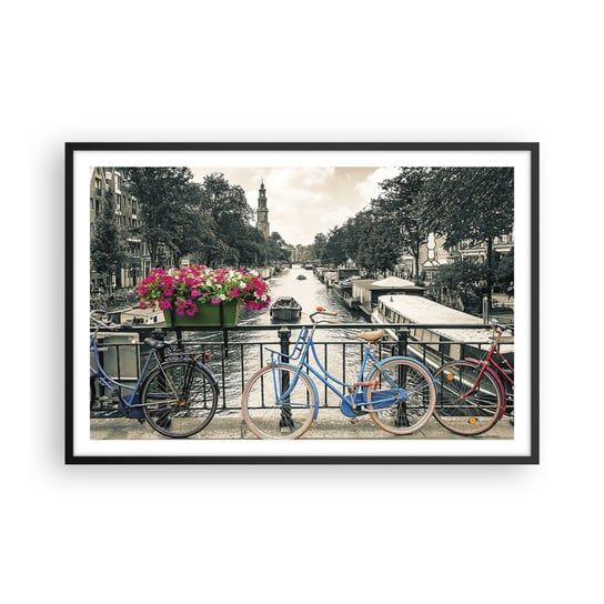 Obraz - Plakat - Kolory amsterdamskiej ulicy - 91x61cm - Miasto Amsterdam Rower - Foto Plakaty na ścianę w czarnej ramie - Plakat do Salonu Sypialni ARTTOR ARTTOR