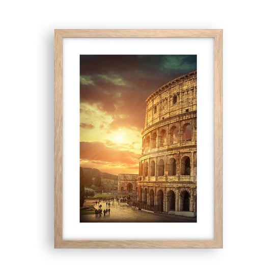 Obraz - Plakat - Kolosalne wrażenie - 30x40cm - Koloseum Rzym Architektura - Foto Plakaty na ścianę w ramie jasny dąb - Plakat do Salonu Sypialni ARTTOR ARTTOR