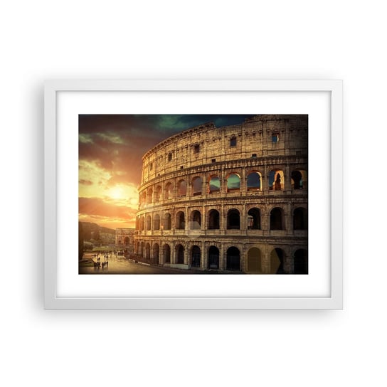 Obraz - Plakat - Kolosalne wrażenie - 40x30cm - Koloseum Rzym Architektura - Foto Plakaty na ścianę w ramie białej - Plakat do Salonu Sypialni ARTTOR ARTTOR