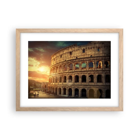 Obraz - Plakat - Kolosalne wrażenie - 40x30cm - Koloseum Rzym Architektura - Foto Plakaty na ścianę w ramie jasny dąb - Plakat do Salonu Sypialni ARTTOR ARTTOR