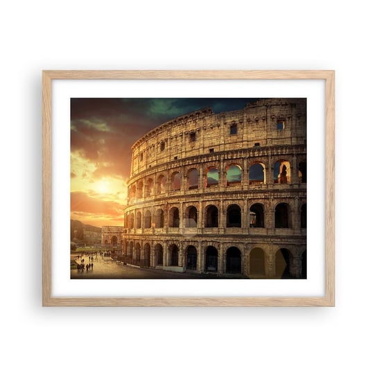 Obraz - Plakat - Kolosalne wrażenie - 50x40cm - Koloseum Rzym Architektura - Foto Plakaty w ramie koloru jasny dąb do Salonu Sypialni ARTTOR ARTTOR