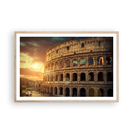 Obraz - Plakat - Kolosalne wrażenie - 91x61cm - Koloseum Rzym Architektura - Foto Plakaty na ścianę w ramie jasny dąb - Plakat do Salonu Sypialni ARTTOR ARTTOR