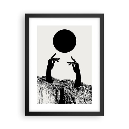 Obraz - Plakat - Kompozycja surrealistyczna: słońce i reszta - 30x40cm - Ręce Słońce Czarno-Biały - Foto Plakaty na ścianę w czarnej ramie - Plakat do Salonu Sypialni ARTTOR ARTTOR