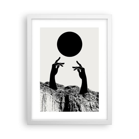 Obraz - Plakat - Kompozycja surrealistyczna: słońce i reszta - 30x40cm - Ręce Słońce Czarno-Biały - Foto Plakaty na ścianę w ramie białej - Plakat do Salonu Sypialni ARTTOR ARTTOR