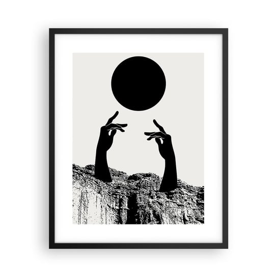 Obraz - Plakat - Kompozycja surrealistyczna: słońce i reszta - 40x50cm - Ręce Słońce Czarno-Biały - Foto Plakaty w ramie koloru czarnego do Salonu Sypialni ARTTOR ARTTOR