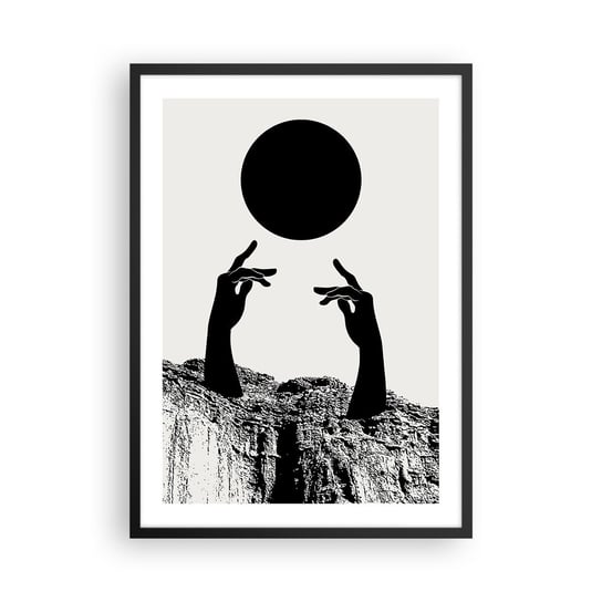 Obraz - Plakat - Kompozycja surrealistyczna: słońce i reszta - 50x70cm - Ręce Słońce Czarno-Biały - Nowoczesny modny obraz Plakat czarna rama ARTTOR ARTTOR