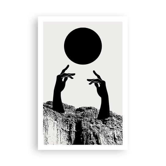Obraz - Plakat - Kompozycja surrealistyczna: słońce i reszta - 61x91cm - Ręce Słońce Czarno-Biały - Foto Plakaty na ścianę bez ramy - Plakat do Salonu Sypialni ARTTOR ARTTOR