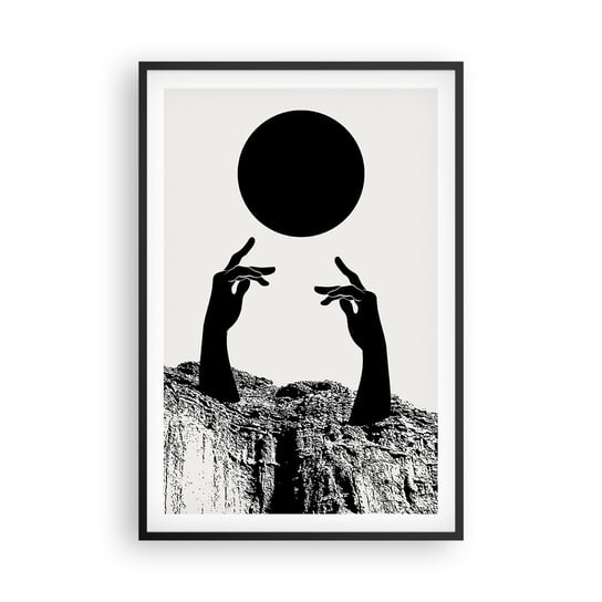 Obraz - Plakat - Kompozycja surrealistyczna: słońce i reszta - 61x91cm - Ręce Słońce Czarno-Biały - Foto Plakaty na ścianę w czarnej ramie - Plakat do Salonu Sypialni ARTTOR ARTTOR