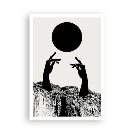 Obraz - Plakat - Kompozycja surrealistyczna: słońce i reszta - 70x100cm - Ręce Słońce Czarno-Biały - Foto Plakaty bez ramy na ścianę do Salonu Sypialni ARTTOR ARTTOR