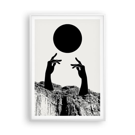 Obraz - Plakat - Kompozycja surrealistyczna: słońce i reszta - 70x100cm - Ręce Słońce Czarno-Biały - Foto Plakaty w ramie koloru białego do Salonu Sypialni ARTTOR ARTTOR