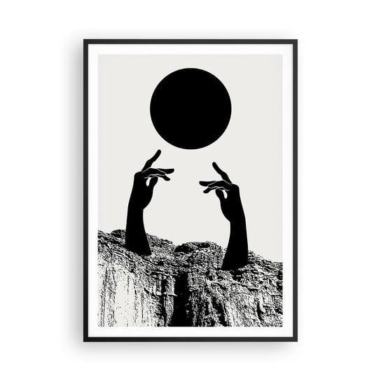 Obraz - Plakat - Kompozycja surrealistyczna: słońce i reszta - 70x100cm - Ręce Słońce Czarno-Biały - Foto Plakaty w ramie koloru czarnego do Salonu Sypialni ARTTOR ARTTOR
