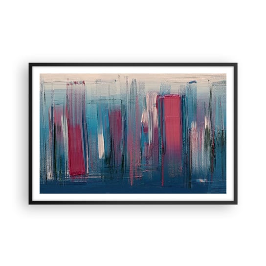 Obraz - Plakat - Kompozycja wertykalna w błękicie i czerwieni - 91x61cm - Sztuka Abstrakcja Farba - Foto Plakaty na ścianę w czarnej ramie - Plakat do Salonu Sypialni ARTTOR ARTTOR