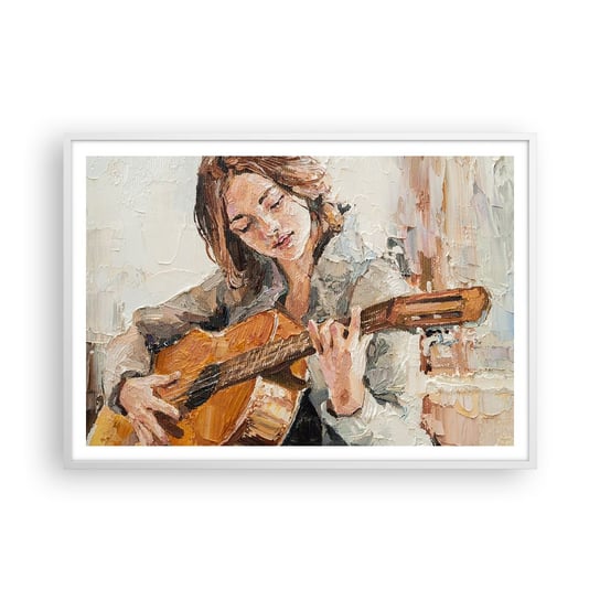 Obraz - Plakat - Koncert na gitarę i dziewczęce serce - 100x70cm - Gitara Muzyka Dziewczyna - Foto Plakaty w ramie koloru białego do Salonu Sypialni ARTTOR ARTTOR