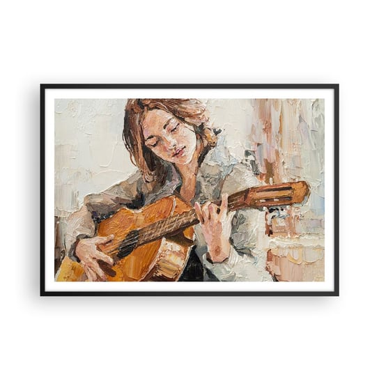 Obraz - Plakat - Koncert na gitarę i dziewczęce serce - 100x70cm - Gitara Muzyka Dziewczyna - Foto Plakaty w ramie koloru czarnego do Salonu Sypialni ARTTOR ARTTOR