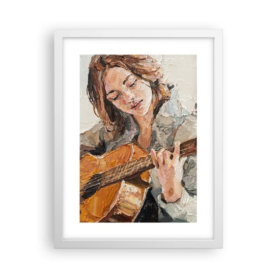 Obraz - Plakat - Koncert na gitarę i dziewczęce serce - 30x40cm - Gitara Muzyka Dziewczyna - Foto Plakaty na ścianę w ramie białej - Plakat do Salonu Sypialni ARTTOR ARTTOR