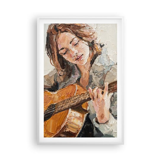 Obraz - Plakat - Koncert na gitarę i dziewczęce serce - 61x91cm - Gitara Muzyka Dziewczyna - Foto Plakaty na ścianę w ramie białej - Plakat do Salonu Sypialni ARTTOR ARTTOR
