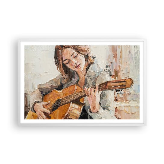 Obraz - Plakat - Koncert na gitarę i dziewczęce serce - 91x61cm - Gitara Muzyka Dziewczyna - Foto Plakaty na ścianę w ramie białej - Plakat do Salonu Sypialni ARTTOR ARTTOR