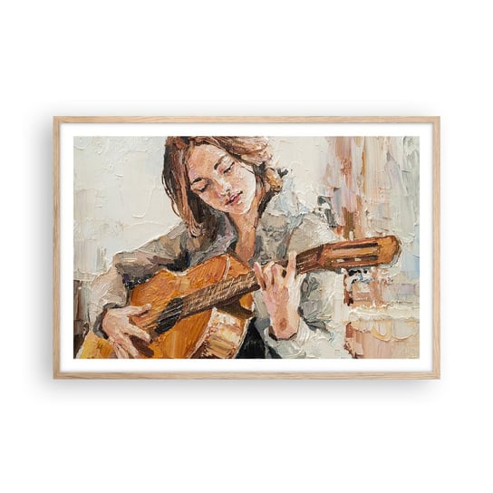 Obraz - Plakat - Koncert na gitarę i dziewczęce serce - 91x61cm - Gitara Muzyka Dziewczyna - Foto Plakaty na ścianę w ramie jasny dąb - Plakat do Salonu Sypialni ARTTOR ARTTOR