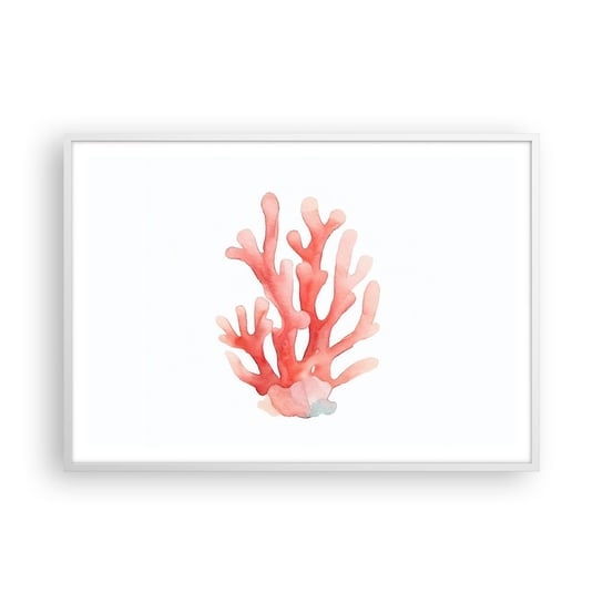 Obraz - Plakat - Koral koloru koralowego - 100x70cm - Rafa Koralowa Nadmorski Minimalizm - Foto Plakaty w ramie koloru białego do Salonu Sypialni ARTTOR ARTTOR