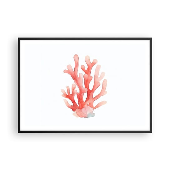 Obraz - Plakat - Koral koloru koralowego - 100x70cm - Rafa Koralowa Nadmorski Minimalizm - Foto Plakaty w ramie koloru czarnego do Salonu Sypialni ARTTOR ARTTOR