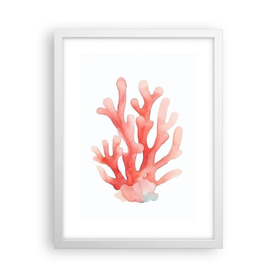 Obraz - Plakat - Koral koloru koralowego - 30x40cm - Rafa Koralowa Nadmorski Minimalizm - Foto Plakaty na ścianę w ramie białej - Plakat do Salonu Sypialni ARTTOR ARTTOR