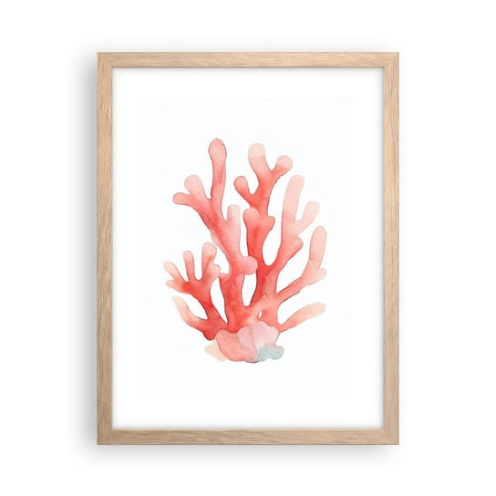 Obraz - Plakat - Koral koloru koralowego - 30x40cm - Rafa Koralowa Nadmorski Minimalizm - Foto Plakaty na ścianę w ramie jasny dąb - Plakat do Salonu Sypialni ARTTOR ARTTOR