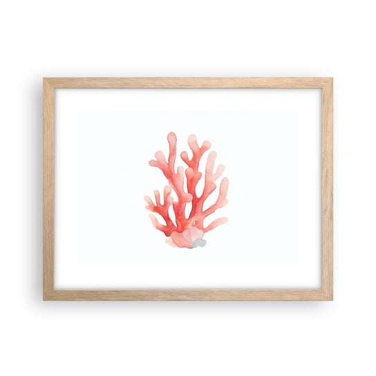 Obraz - Plakat - Koral koloru koralowego - 40x30cm - Rafa Koralowa Nadmorski Minimalizm - Foto Plakaty na ścianę w ramie jasny dąb - Plakat do Salonu Sypialni ARTTOR ARTTOR