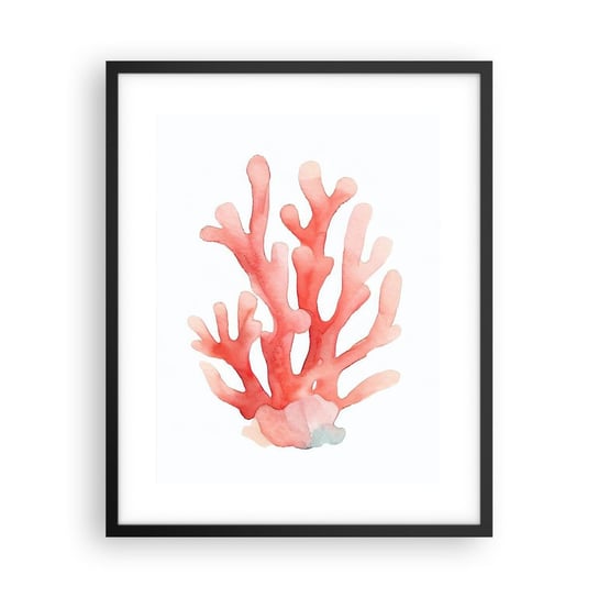 Obraz - Plakat - Koral koloru koralowego - 40x50cm - Rafa Koralowa Nadmorski Minimalizm - Foto Plakaty w ramie koloru czarnego do Salonu Sypialni ARTTOR ARTTOR