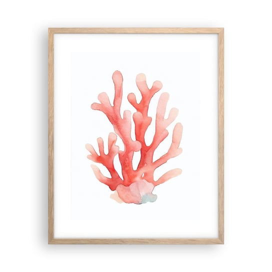 Obraz - Plakat - Koral koloru koralowego - 40x50cm - Rafa Koralowa Nadmorski Minimalizm - Foto Plakaty w ramie koloru jasny dąb do Salonu Sypialni ARTTOR ARTTOR