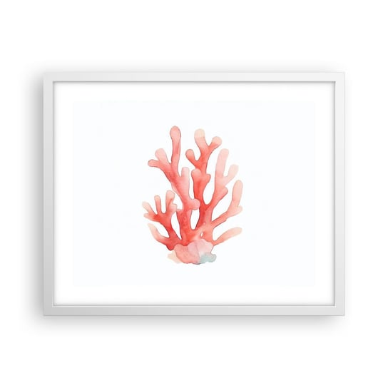 Obraz - Plakat - Koral koloru koralowego - 50x40cm - Rafa Koralowa Nadmorski Minimalizm - Foto Plakaty w ramie koloru białego do Salonu Sypialni ARTTOR ARTTOR