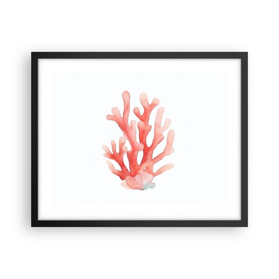 Obraz - Plakat - Koral koloru koralowego - 50x40cm - Rafa Koralowa Nadmorski Minimalizm - Foto Plakaty w ramie koloru czarnego do Salonu Sypialni ARTTOR ARTTOR