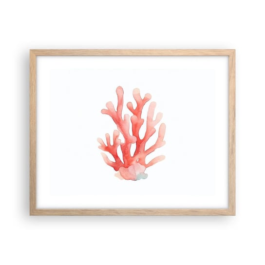 Obraz - Plakat - Koral koloru koralowego - 50x40cm - Rafa Koralowa Nadmorski Minimalizm - Foto Plakaty w ramie koloru jasny dąb do Salonu Sypialni ARTTOR ARTTOR