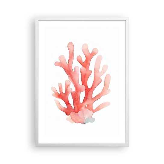 Obraz - Plakat - Koral koloru koralowego - 50x70cm - Rafa Koralowa Nadmorski Minimalizm - Nowoczesny modny obraz Plakat rama biała ARTTOR ARTTOR