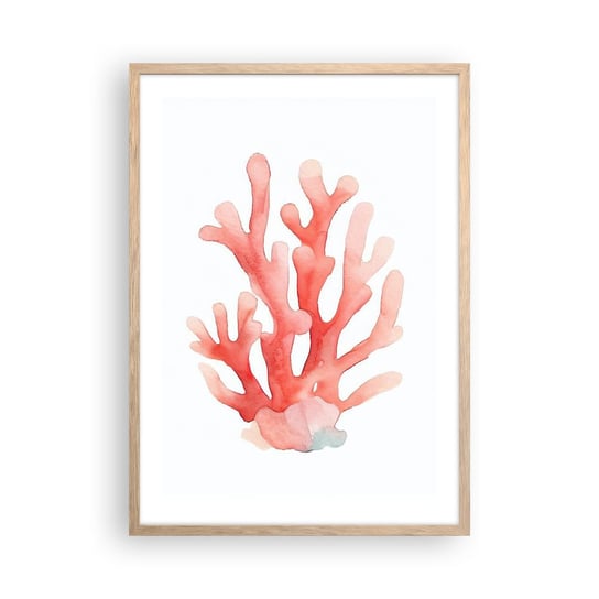 Obraz - Plakat - Koral koloru koralowego - 50x70cm - Rafa Koralowa Nadmorski Minimalizm - Nowoczesny modny obraz Plakat rama jasny dąb ARTTOR ARTTOR
