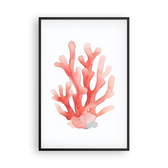 Obraz - Plakat - Koral koloru koralowego - 61x91cm - Rafa Koralowa Nadmorski Minimalizm - Foto Plakaty na ścianę w czarnej ramie - Plakat do Salonu Sypialni ARTTOR ARTTOR