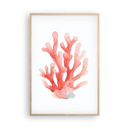 Obraz - Plakat - Koral koloru koralowego - 61x91cm - Rafa Koralowa Nadmorski Minimalizm - Foto Plakaty na ścianę w ramie jasny dąb - Plakat do Salonu Sypialni ARTTOR ARTTOR