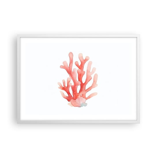 Obraz - Plakat - Koral koloru koralowego - 70x50cm - Rafa Koralowa Nadmorski Minimalizm - Nowoczesny modny obraz Plakat rama biała ARTTOR ARTTOR