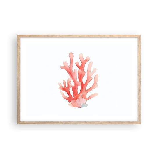 Obraz - Plakat - Koral koloru koralowego - 70x50cm - Rafa Koralowa Nadmorski Minimalizm - Nowoczesny modny obraz Plakat rama jasny dąb ARTTOR ARTTOR