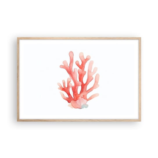 Obraz - Plakat - Koral koloru koralowego - 91x61cm - Rafa Koralowa Nadmorski Minimalizm - Foto Plakaty na ścianę w ramie jasny dąb - Plakat do Salonu Sypialni ARTTOR ARTTOR