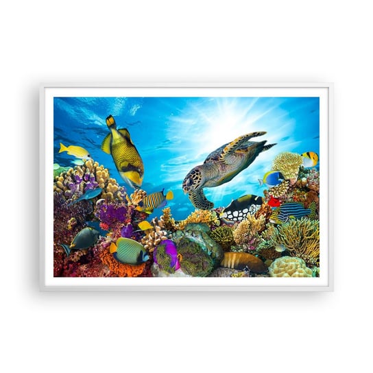Obraz - Plakat - Koralowa promenada - 100x70cm - Rafa Koralowa Morze Podwodny Świat - Foto Plakaty w ramie koloru białego do Salonu Sypialni ARTTOR ARTTOR