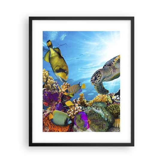 Obraz - Plakat - Koralowa promenada - 40x50cm - Rafa Koralowa Morze Podwodny Świat - Foto Plakaty w ramie koloru czarnego do Salonu Sypialni ARTTOR ARTTOR