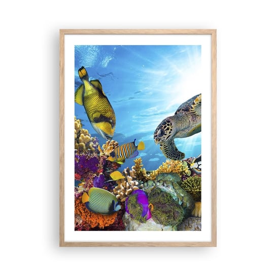 Obraz - Plakat - Koralowa promenada - 50x70cm - Rafa Koralowa Morze Podwodny Świat - Nowoczesny modny obraz Plakat rama jasny dąb ARTTOR ARTTOR