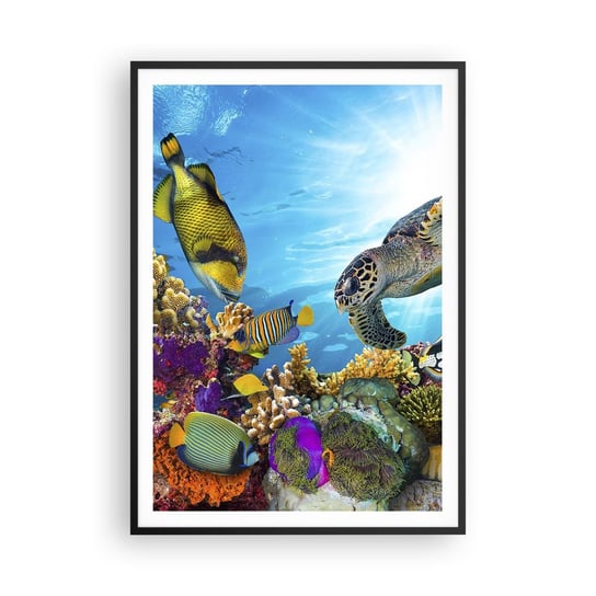 Obraz - Plakat - Koralowa promenada - 70x100cm - Rafa Koralowa Morze Podwodny Świat - Foto Plakaty w ramie koloru czarnego do Salonu Sypialni ARTTOR ARTTOR