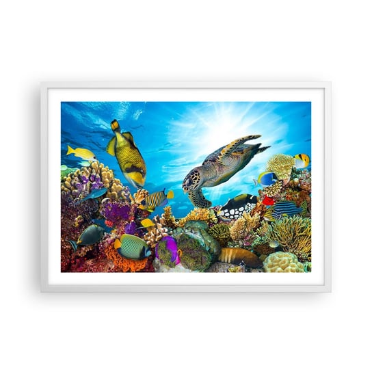 Obraz - Plakat - Koralowa promenada - 70x50cm - Rafa Koralowa Morze Podwodny Świat - Nowoczesny modny obraz Plakat rama biała ARTTOR ARTTOR