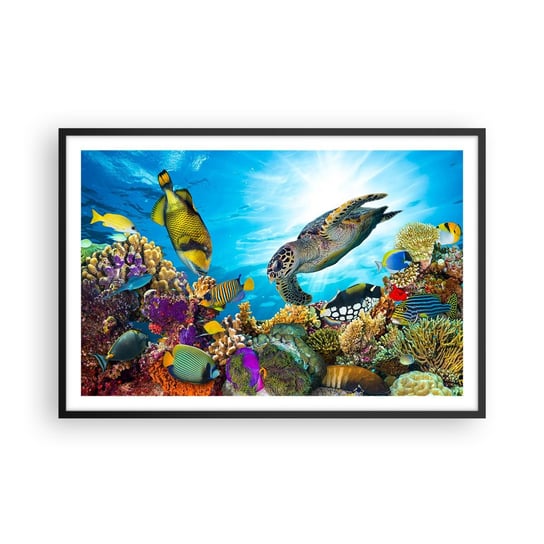 Obraz - Plakat - Koralowa promenada - 91x61cm - Rafa Koralowa Morze Podwodny Świat - Foto Plakaty na ścianę w czarnej ramie - Plakat do Salonu Sypialni ARTTOR ARTTOR